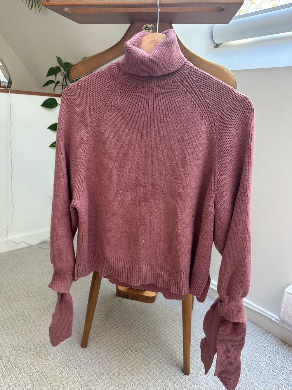 Zara Dusty Rose Turtleneck Sweater with Tie Cuffs